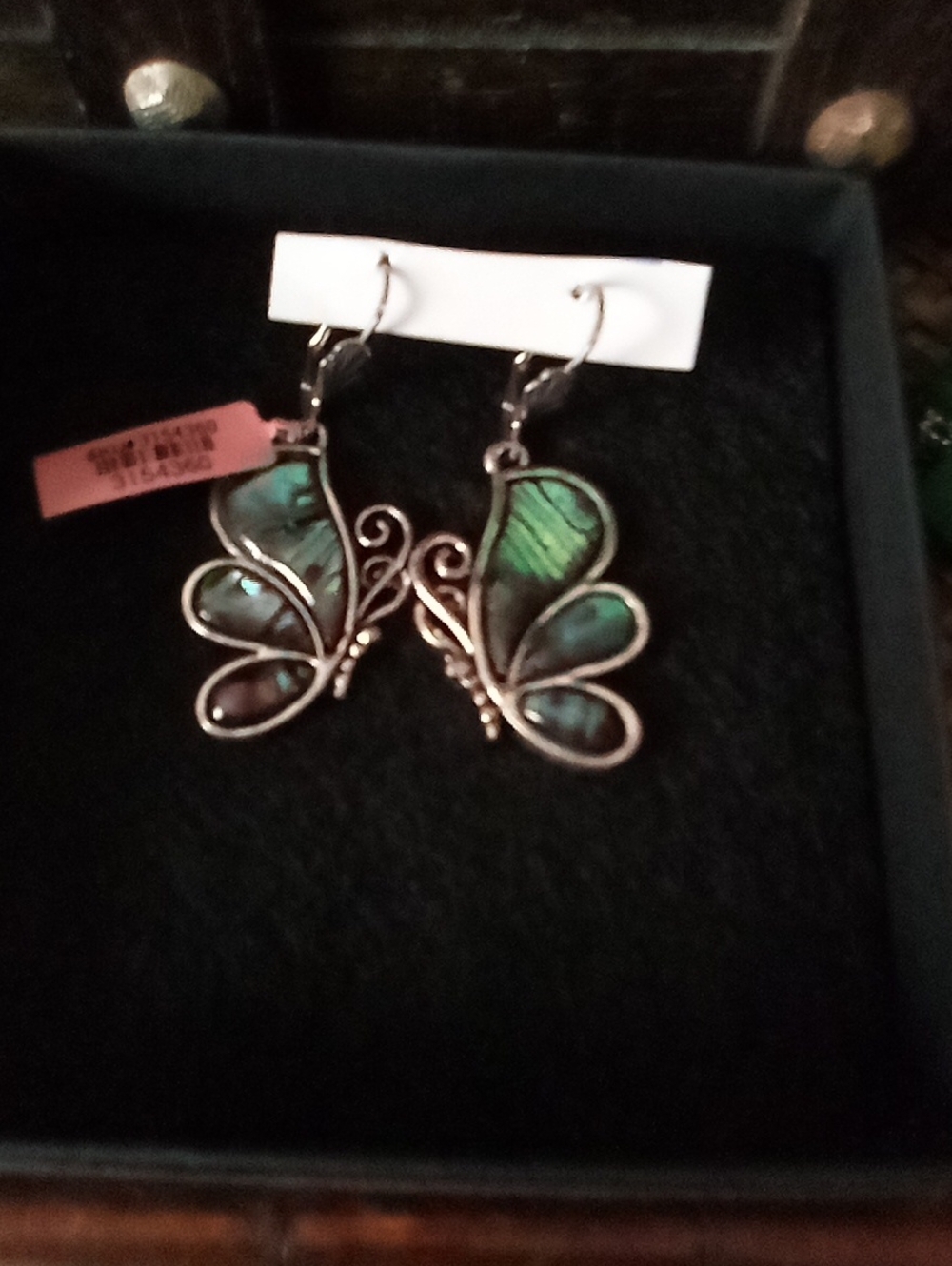 Butterfly Abalone Dangle Earrings - Green Iridescent